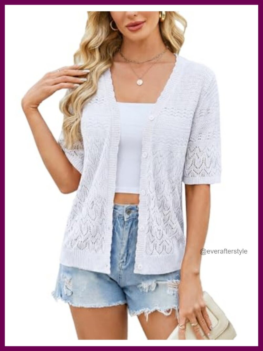 Crochet Button Cardigan Shrug Lightweight Short Sleeve Sweater for Dresses
